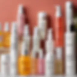 Aesthetic display of various skincare products featuring acids