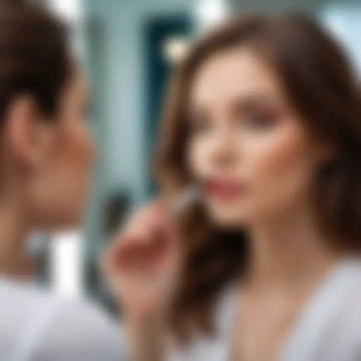 A person analyzing their color type in front of a mirror.