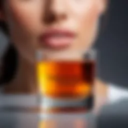 Antiseptic solution in a glass with reflection