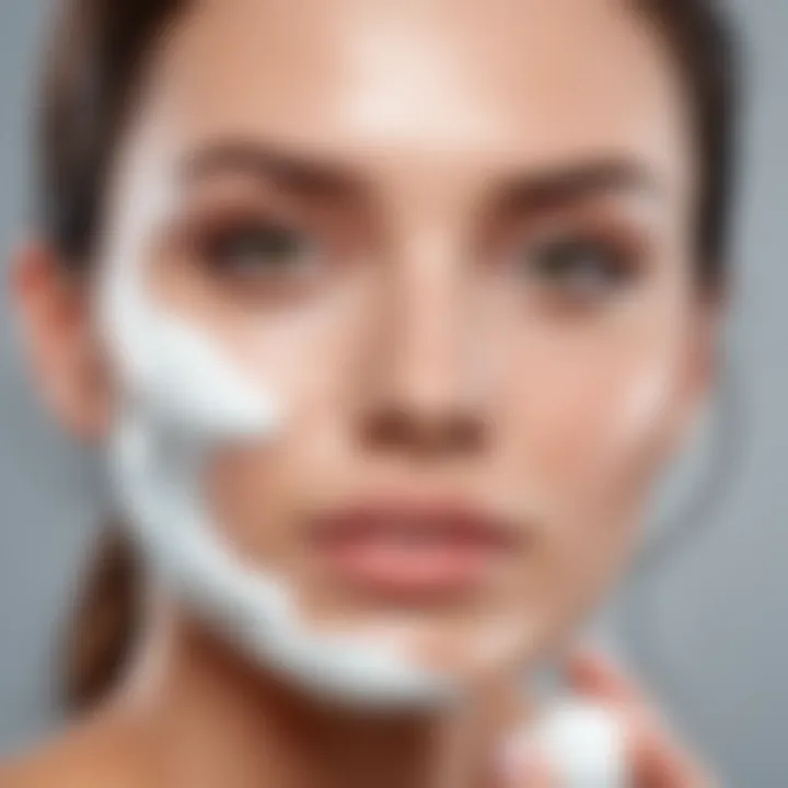 A woman applying cleansing milk to her face
