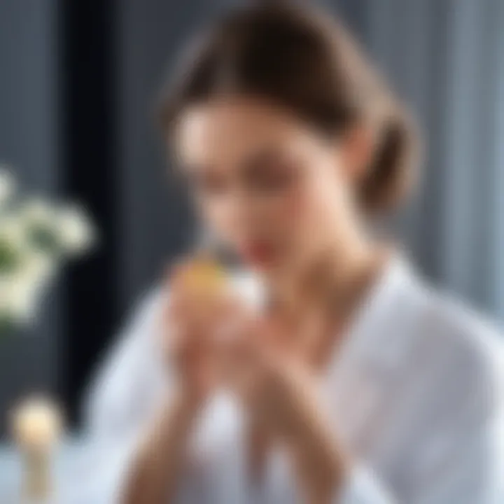 Woman applying perfume with grace