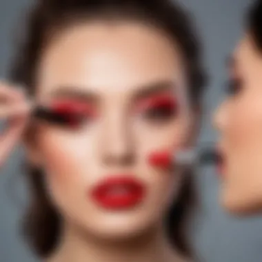 Application Techniques for Red Lipstick Makeup artist applying red lipstick on model