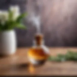 Elegant diffuser with essential oils on a wooden table