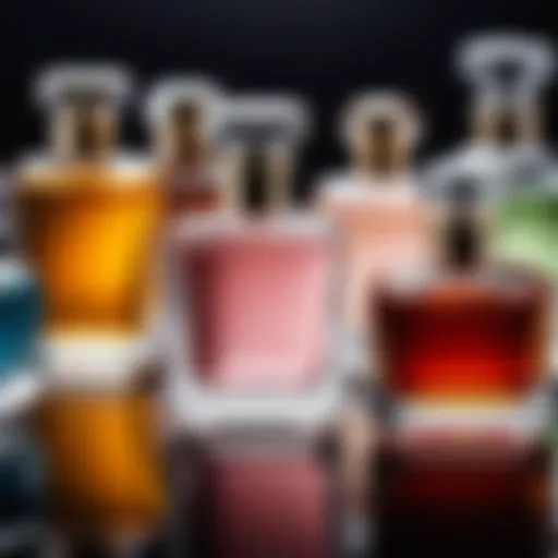A close-up of perfume bottles reflecting elegance and variety