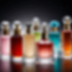 A selection of elegant perfume bottles showcasing diverse designs