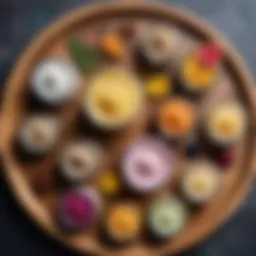 Exquisite body scrub selection on a wooden tray