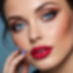 Brunette with blue eyes showcasing lip color