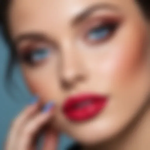 Brunette with blue eyes showcasing lip color