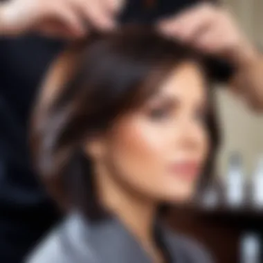 A professional stylist demonstrating advanced techniques for maintaining healthy combination hair, set in a salon environment.