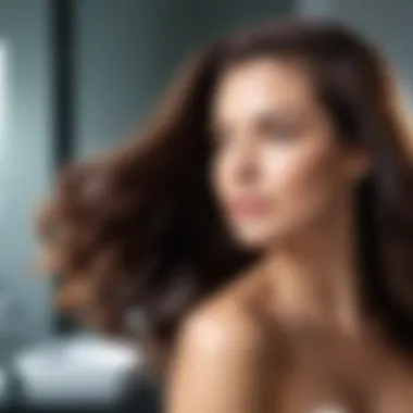 A serene image depicting a balanced hair care routine including washing, conditioning, and styling for combination hair.