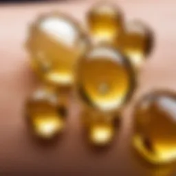 Close-up of castor oil droplets on skin