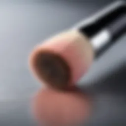Close-up of a high-quality blush brush resting on a soft, textured surface
