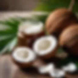 Luxurious jar of coconut oil with fresh coconuts