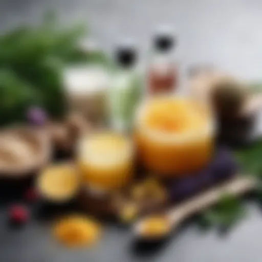 Nourishing hair treatment ingredients arranged aesthetically