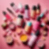 A collection of vibrant cosmetic products arranged aesthetically.