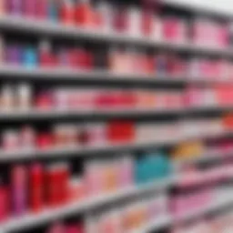 Vibrant display of various cosmetic products with discount tags