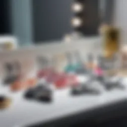 Different types of eyelash curlers displayed on a vanity