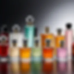 Aesthetic arrangement of perfume bottles showcasing a variety of scents