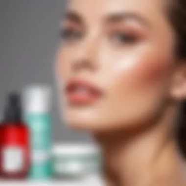 Close-up of skincare products with discount tags
