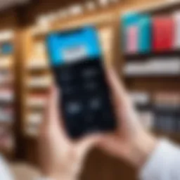 A stylish smartphone displaying a discount card app interface