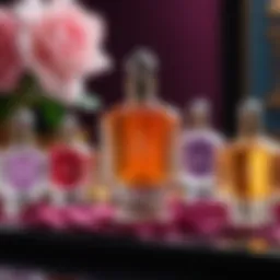 An array of vibrant eastern perfumes displayed elegantly