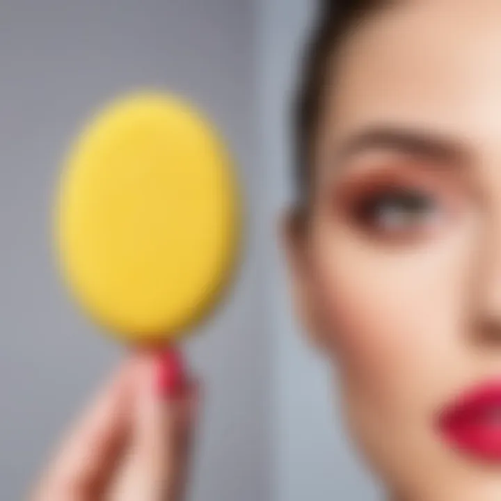 Before and after images of a makeup sponge showing the cleaning results