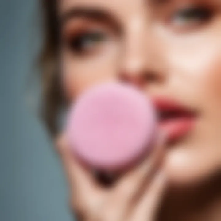 Demonstrating the cleaning of a makeup sponge with gentle scrubbing