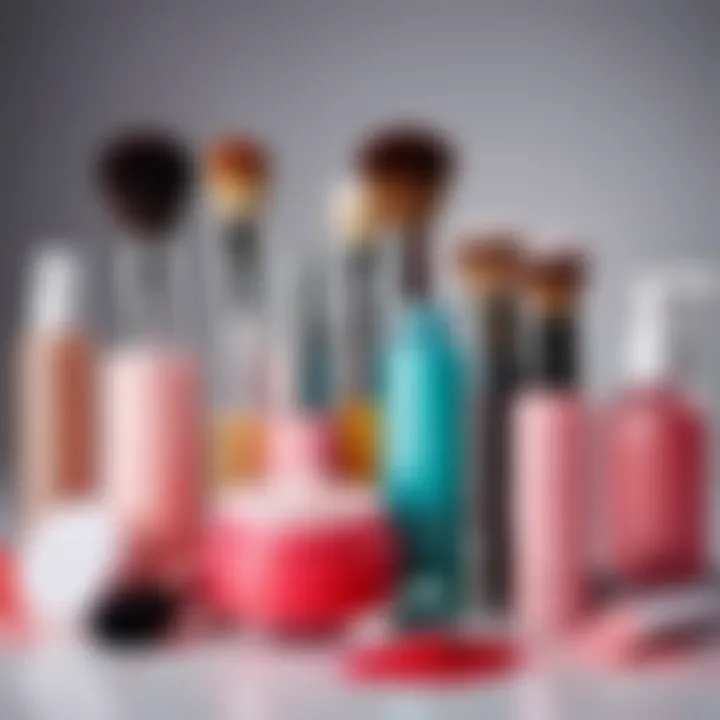 A variety of cleaning solutions suitable for cosmetic tools displayed neatly