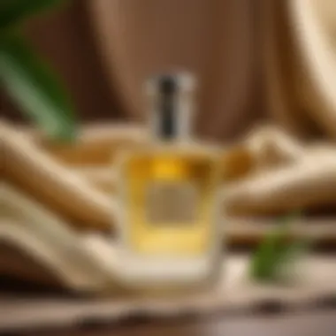 An elegant perfume bottle featuring vetiver notes, set against a backdrop of luxurious fabric.