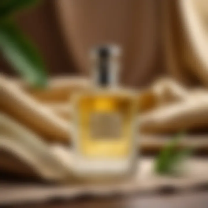 An elegant perfume bottle featuring vetiver notes, set against a backdrop of luxurious fabric.