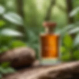 Elegant wooden fragrance bottle surrounded by natural elements