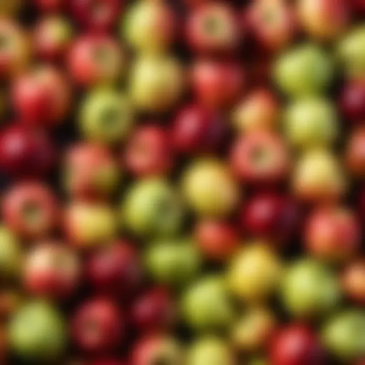 An artistic display of various apple varieties, showcasing their vibrant colors and textures.