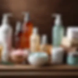 Diverse range of skincare products on a wooden table