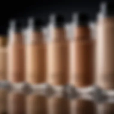 A beautifully arranged display of water-based foundations suited for different skin types.