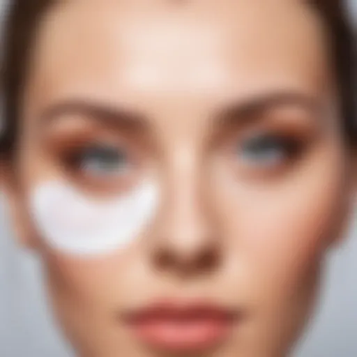 Close-up of eye patches applied under the eyes on smooth skin
