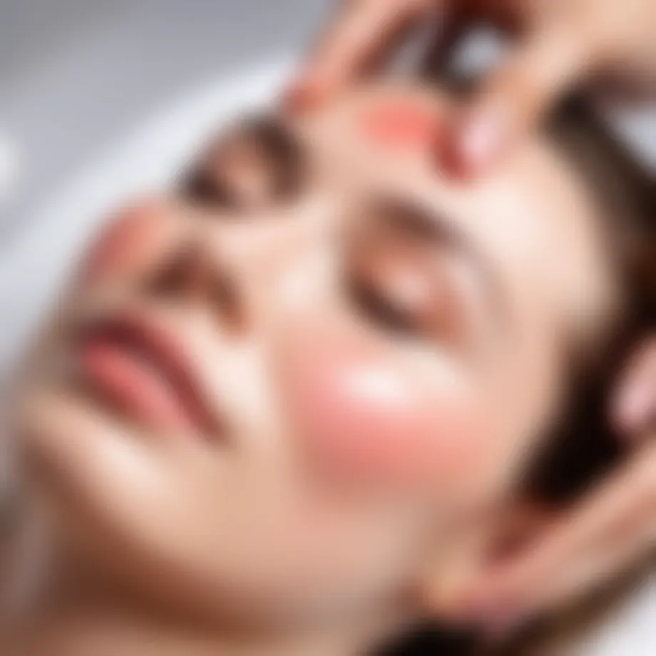 Close-up of a facial massage technique for rosacea