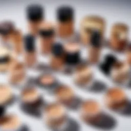 An array of makeup foundations in luxurious packaging