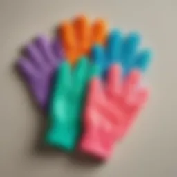 Variety of exfoliating gloves displayed on a neutral background