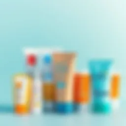 A selection of high-SPF sunscreen bottles arranged aesthetically.