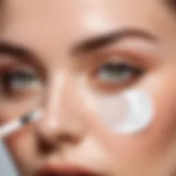 A close-up of eye patches being applied to under eyes for skincare.