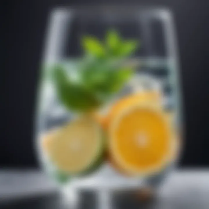 A serene glass of water infused with citrus and herbs.