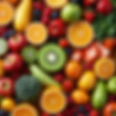 Nutrient-Rich Foods for Skin Hydration A vibrant assortment of hydrating fruits and vegetables.