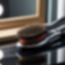 Close-up of a hair straightening brush on a vanity