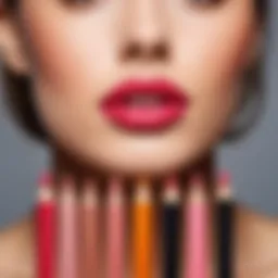 Close-up of lip pencil selection