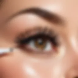 Close-up of adhesive remover bottle next to false eyelashes