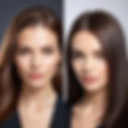 Before and after results of keratin straightening treatment.