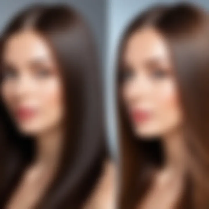 Comparison of before and after keratin straightening results
