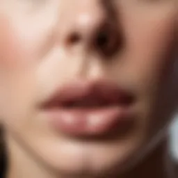 Close-up of fine lines around lips illustrating texture