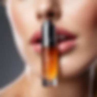 Luxurious Peptide Serum Luxurious bottle of serum with peptides highlighted in natural light