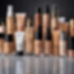 Variety of foundation products on a vanity